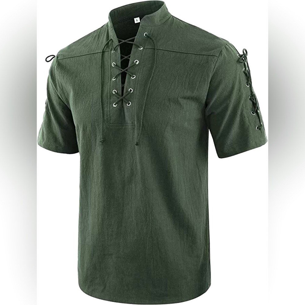 COOFANDY Mens Beach Shirt Short Sleeve Lace Up medieval